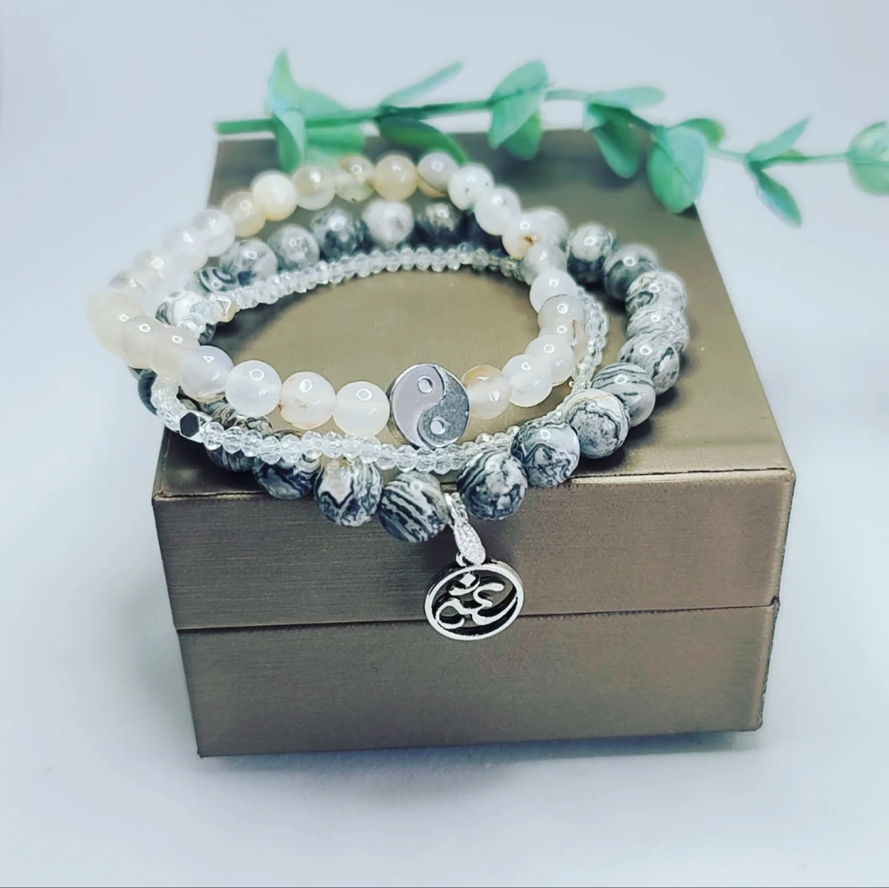 Faceted Agate, Picture Jasper set of 3 bracelets
